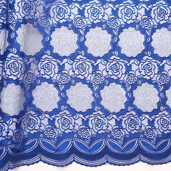 Latest African Lace Fabric 2018 High Quality African Embroidered Guipure Cord Lace Nigerian Sky Royal Blue Lace Fabric