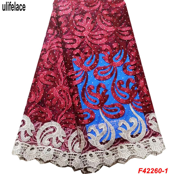 Cheap price 2019 African Lace Fabric Embroidered French Tulle Lace Fabric High Quality Nigerian Laces Fabric With Stone F4-2260