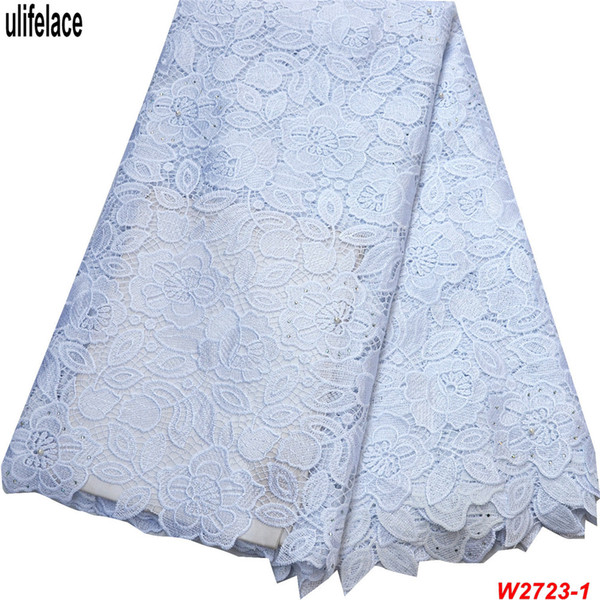 2019 Nigerian Lace Fabrics For Wedding Guipure Lace Fabric Hot Selling African Beaded Cord Lace wedding Dress Fabrics W2-723