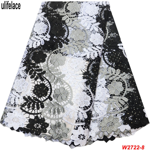 Hot Selling Black White Guipure Lace Fabric Eco-Friendly Water Soluble Chemical Fabrics For Wedding African Women dress fabric W2-722