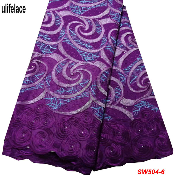 Soft Cotton Lace Fabric High Quality Swiss Voile Lace With Stones 2019 Latest african fabric lace For Wedding Dress SW-504