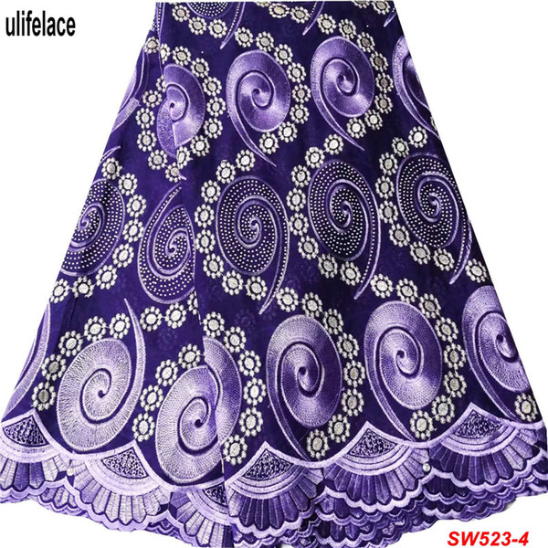 African Cotton Lace Fabrics with Stones High Quality Dry Cotton Embroidery Swiss Voile Lace In Switzerland sewing dress SW-523