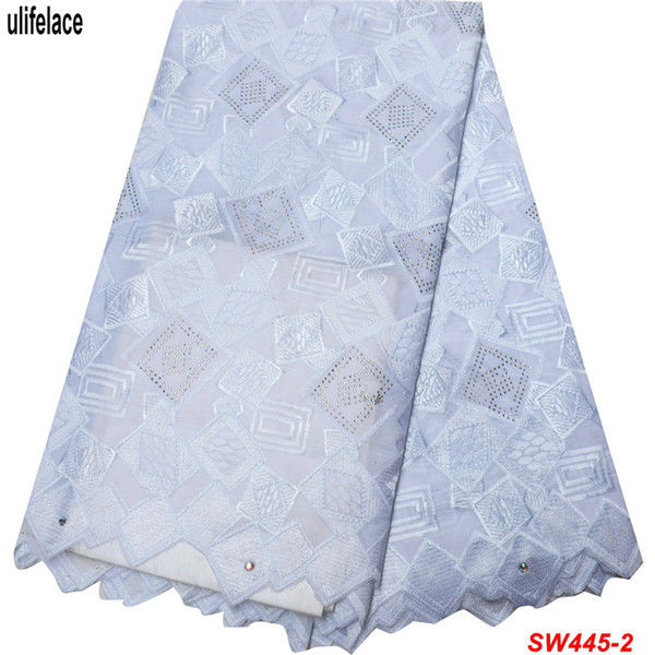 Wite Cotton Swiss Voile Lace Fabric High Quality Rhinestones Swiss Voile Lace In Switzerland 2019 Nigerian Lace Fabrics SW-445