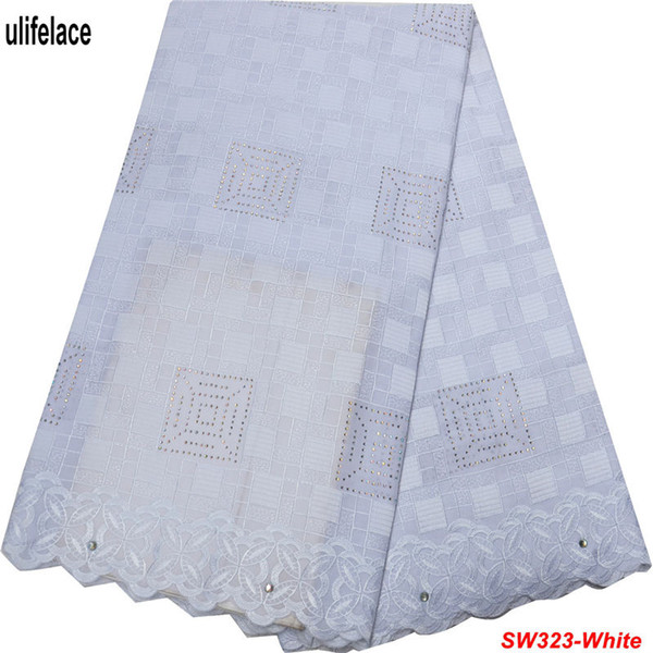 2019 white Nigerian African Lace Fabrics High Quality For Women Cotton Dry Lace Fabric With Stones Swiss Voile Lace In Switzerland SW-323