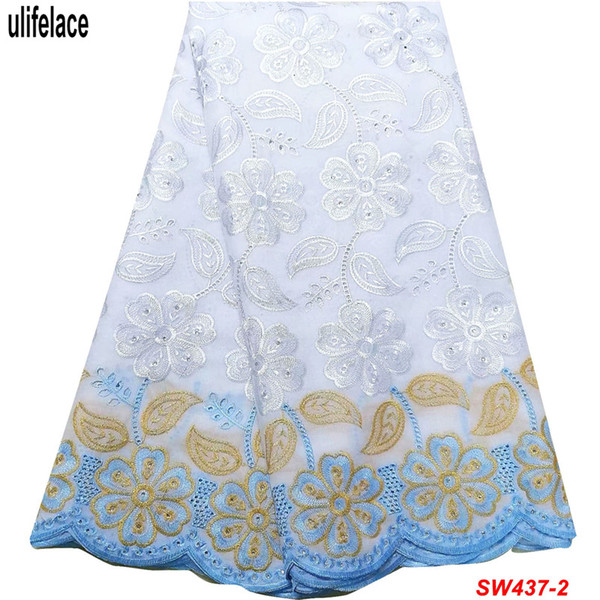 Best Sale 2019 High Quality White Cotton African Lace Fabric Embroidered Nigerian Lace Fabrics Newest women Dress Fabric SW-437