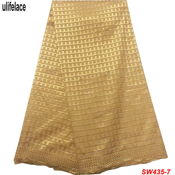 2019 Gold Dry Lace Trim High Quality Polish Nigerian Cotton Laces Fabric For wedding Swiss Voile Lace In Switzerland SW-435