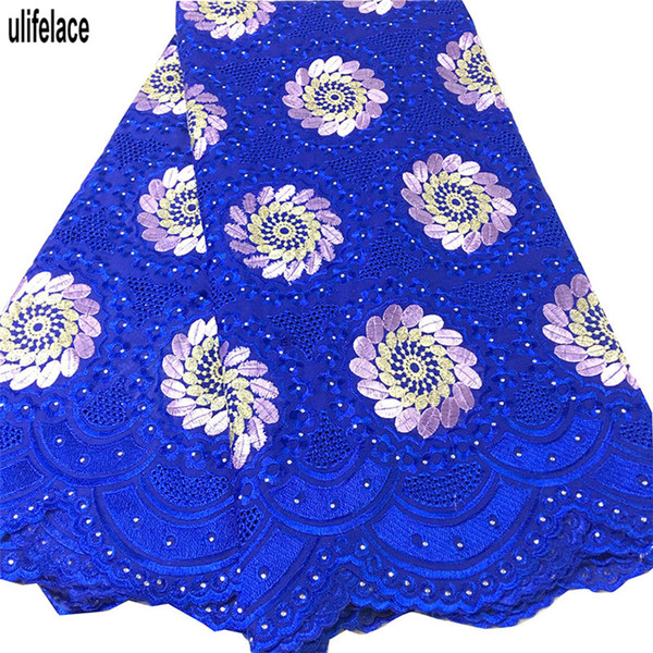 African Swiss Voile Lace High Quality Eyelet Cotton Lace Royal blue Color Swiss Voile Lace In Switzerland For Nigerian dress SW-455