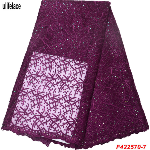 2019 Latest Sequins Lace Fabric High Quality African Lace Fabric For Wedding Nigerian Tulle Lace Material F4-2250