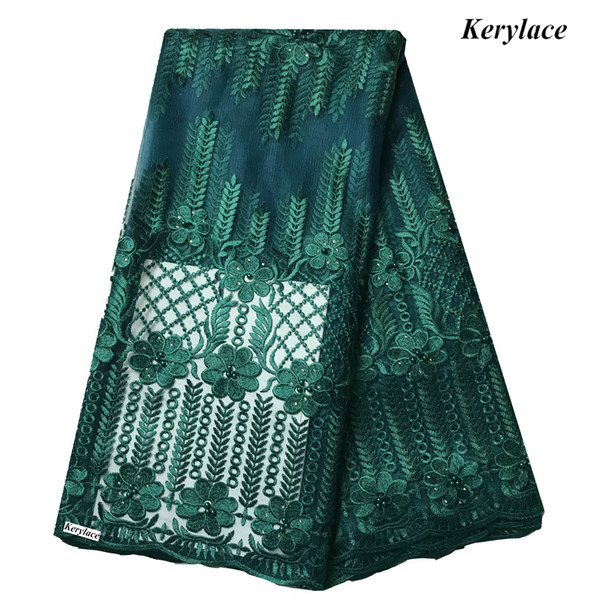 Dark Green African Lace Voile Embroidery Fashion Sewing Design 5 Yards Nigerian Tulle Fabric Tissue Dress KRL-28726