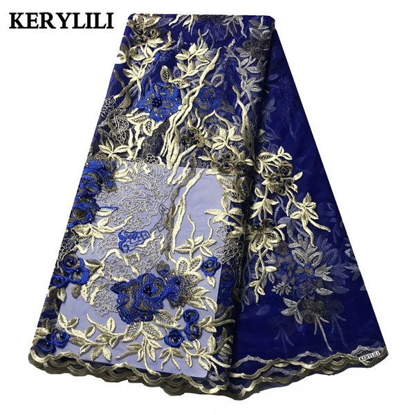 High Quality Blue Lace Fabric Latest Craft Sewing Design Nigerian Lace Fabrics Wedding Dress KRL-28782