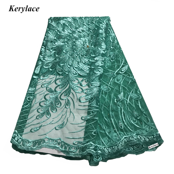 5 Yards Green African Lace Guipure Water Soluble Fabric with Stones Swiss Voile Lace in Switzerland Embroidery KRL-28133