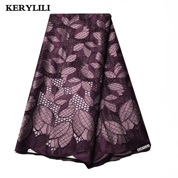 African Fabric Deep Purple Net French Lace Rhinestone High Quality Original Design Wedding Dress KRL -28773