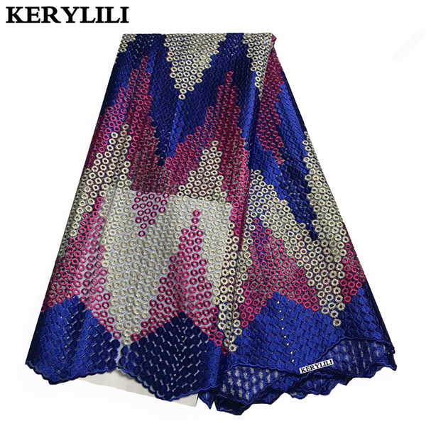 Blue African Lace Fabric Swiss Voile Lace Tulle Net French Lace Materials For Bridal Dress Party KRL-6937