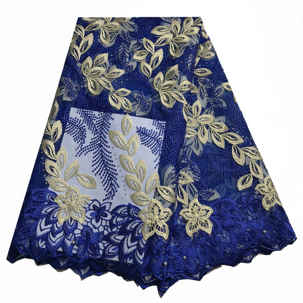 French Net Laces Fabric Swiss Voile Lace In Switzerland Embroidered Tulle Royal Blue Wedding Dress KRL-6935