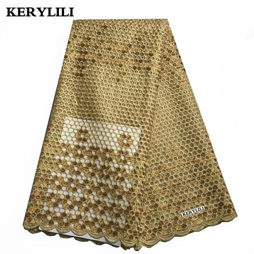 Organza Tulle Gold French Lace African Lace Fabric 5 Yards Embroidery Nigerian Wedding Dress KRL-6939