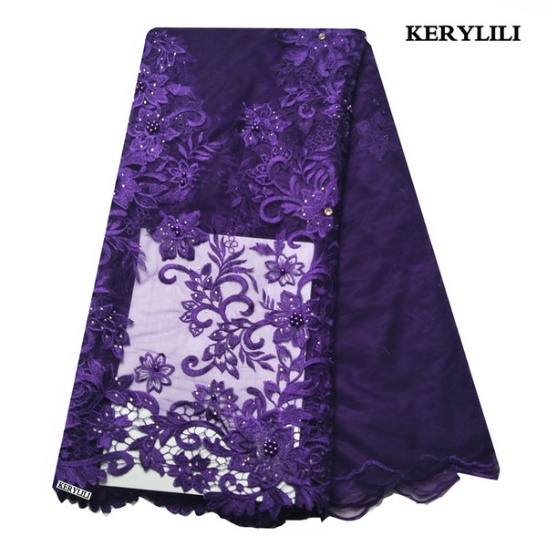 New Arrival Purple Lace Party Dress African Net French Lace Fabric Tulle Nigerian Wedding Sewing 5 Yards KRL-28762