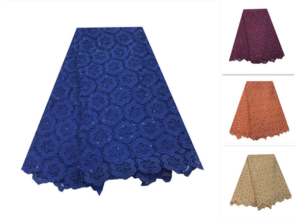 Royal Blue Flower Dress Bridal Style African Cord Lace Cotton Fabric High Quality Swiss Voile Lace French Cupion 5Yards KRL-1205