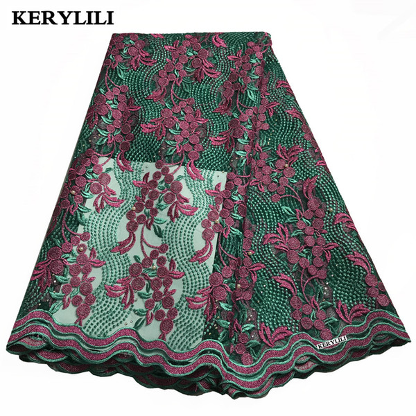 Latest Swiss Voile Lace Green African Tulle Fabric Polyester Women Party Dress Chantilly Style KRL-6933