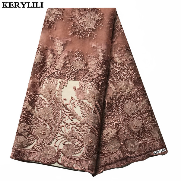 Peach Tulle Lace African Organza Fabric Swiss Voile Lace In Switzerland Beads Wedding Dress KRL-28733
