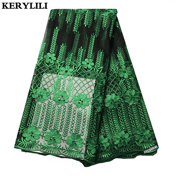 Green Bridal Lace Tulle Fabric African Wedding Design Bead&Stone High Quality Nigerian Cotton Material KRL-28724