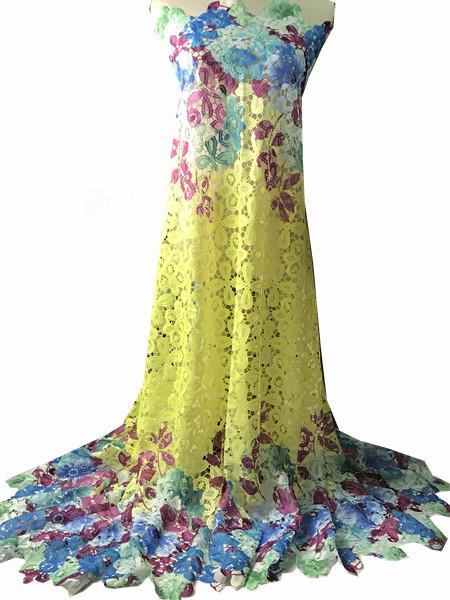 African Guipure Lace Fabric Wedding Printed Cotton Nigerian Cord Lace For Women Dress Yellow 5 Yards KRL-1132