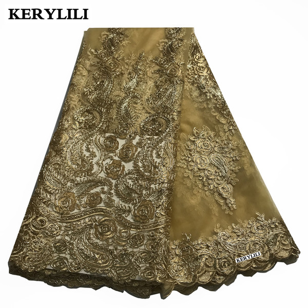 High Quality Gold French African Tulle Lace Fabric Swiss Voile Lace In Switzerland Nigerian Embroidery Women Dress KRL-60721