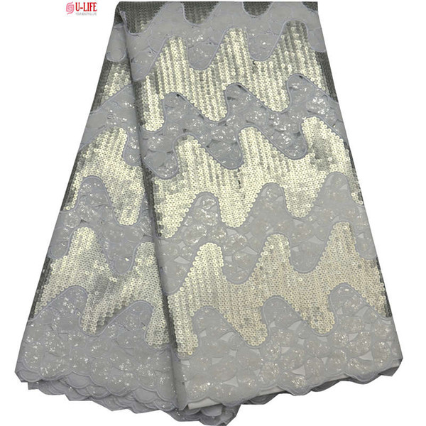 Double Organza lace fabrics High quality White Sequins Embroidered Organza Fabric Eco-Friendly For Sewing African Clothes F4-860