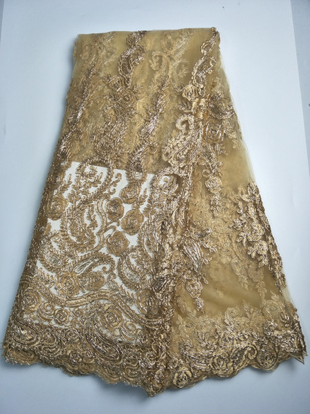 KERYLACE Gold Latest High Quality Swiss Voile Lace In Switzerland French Tulle African Lace Fabric Nigeria Fabric Birthday Wedding Dress 5 Y