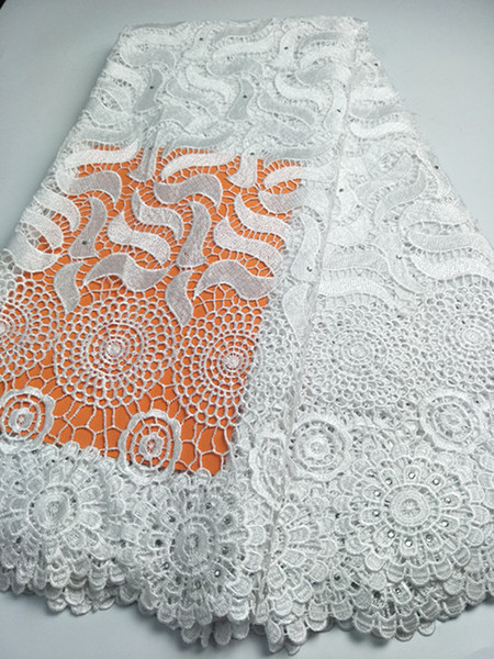 White Latest Sewing High Quality Cord Lace African Lace Fabric With Stones Guipure Lace Fabric Nigerian Fabric Mesh Women Wedding Dresses 5Y