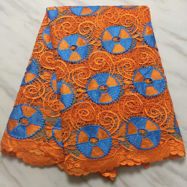 Orange Yellow Sewing Fabric Mesh African Cord Lace Fabric Style Fashion Gurpure Material Nigerian Wedding Dresses Stones Swiss Lace Fabric