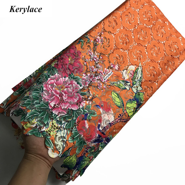 5 Y Nigerian Lace Fabric Wedding Dress Orange Sewing Fabric Guipure Lace Fabric Water Soluble Women Clothing African Cord Lace Design Prints