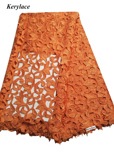 New Yellow Embroidery African Cord Lace Fabric Guipure Lace Water Soluble Nigerian Styles Lace Fabric Birthday Evening Party Dress 5Y Orange