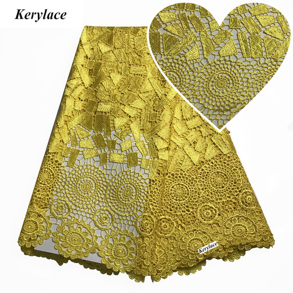 New Yellow Sewing Crafts Guipure Lace 5 Y High Quality African Lace Fabric Styles Nigerian Cord Lace Fabric Mesh Embroidery Wedding Dresses