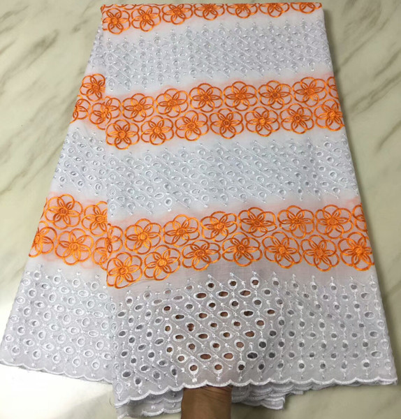 New Orange Sewing African Swiss Voile Lace High Quality Big Lace Fabric Cotton Women Nigerian Lace Fabric Wedding Dress Mesh Fabric 5 Yards