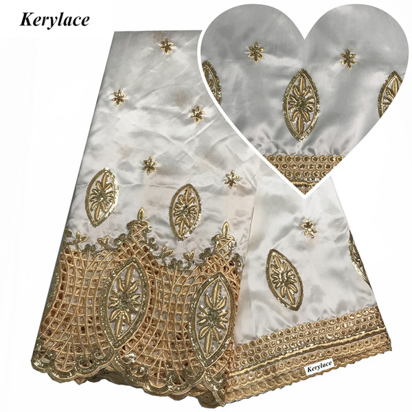 KERYLACE White New Silk Nigerian Lace Sequins Fabric George Lace Wedding Dresses African George Fabric Style Embroidered Women Mesh KRL-9151