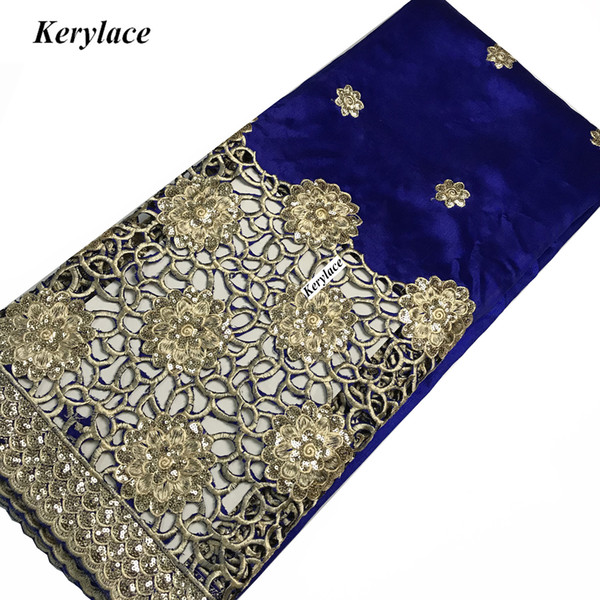 KERYLACE 5 Yds Sewing Crafts embroidered Nigerian Lace George High Quality New Silk African George Fabric Women Dress French Sequins Fabric