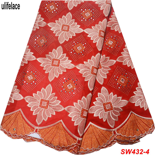 African Red 100% Cotton Swiss Voile Lace Fabric High Quality Class design Square Stones Swiss Voile Lace In Switzerland W-432