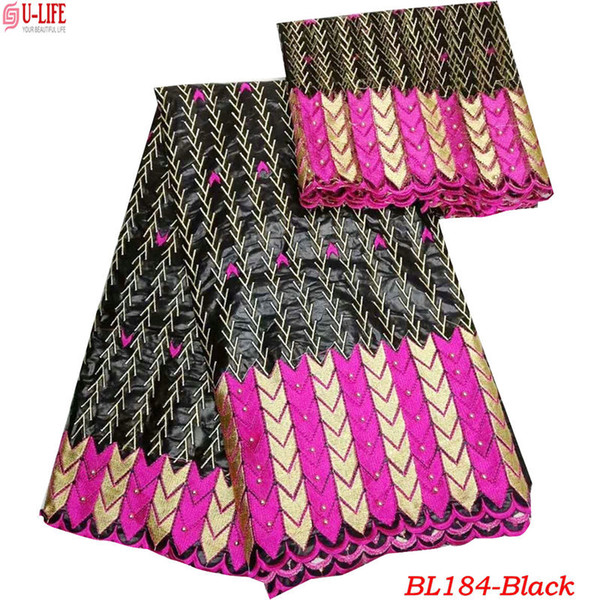 ulifelace Black Bazin Riche Getzner Lace Fabric Latest Beads Nigerian Bazin Lace Fabrics For High Quality Apparel Sewing Fabrics BL-184