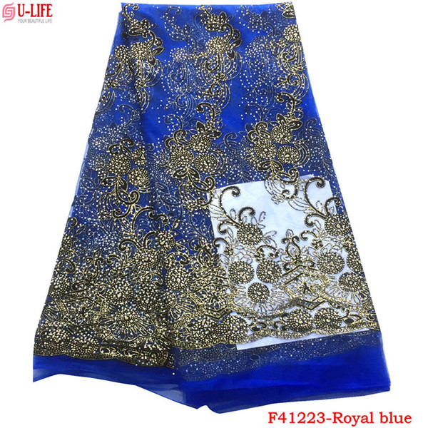 Latest African Laces 2018 Royal blue Lace Fabric Nigerian French Lace Fabrics High Quality French Tulle Lace Fabrics For Women F4-1223