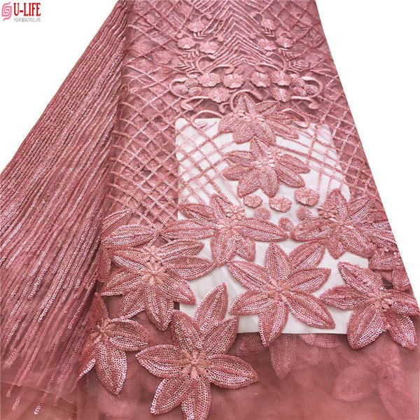 African Tulle Lace Fabric 2018 African French Lace Fabric High Quality With Color Sequins Nigerian Embroidery Tulle French Lace F4-1479