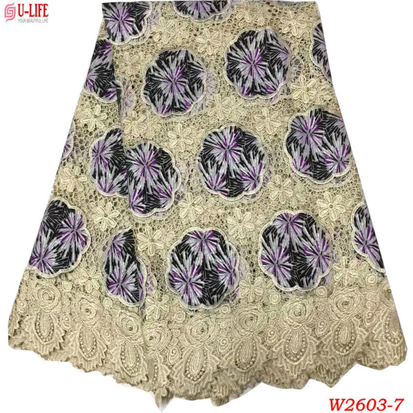 ulifelace 2018 high quality African Water soluble Guipure lace fabric combined with Bazin fabric pattern for party dress W2-603