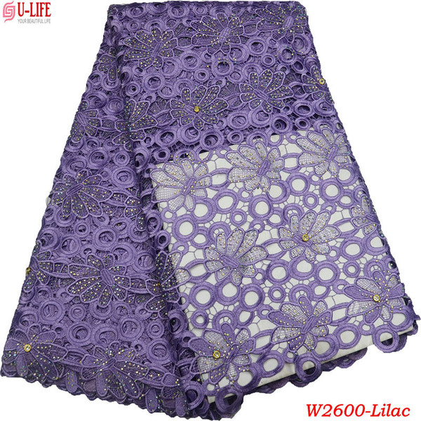 ulifelace African Wedding Water Soluble Lace Fabric Embroidered Guipure Lace Fabric with Shinning Rhinestones Chemical Cord Lace W2-600