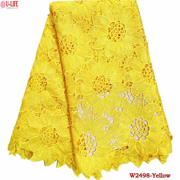 Last Embroidered Cord Lace Yellow 5yards/Lot Lace Fabric For Wedding Dresses Water soluble Guipure Fabric High Quality W2-498