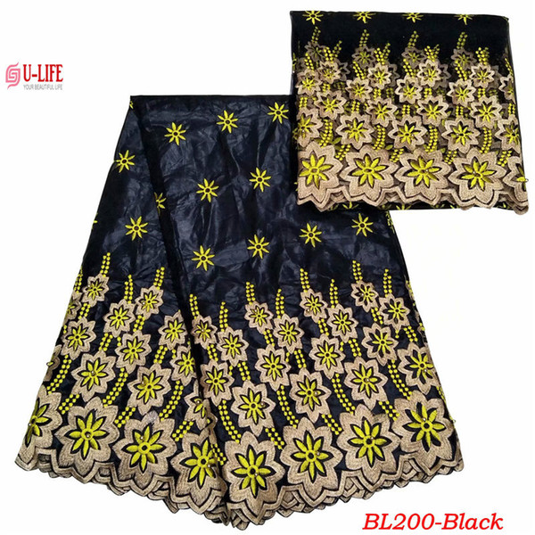 ulifelace wonderful Black Bazin Fabric embroidered African bazin riche lace fabric for match 2 Yards Net Lace party dress in stock BL-200