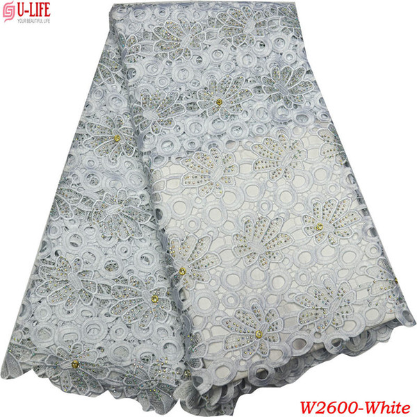 ulifelace Hot Sale White Wedding Africa Tulle Lace Fabric Beautiful Nigerian Guipure Lace Fabric With Trim Big Stones W2-600