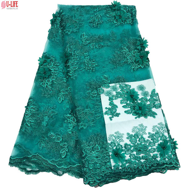 New Arrival African 3D Flowers Tulle Lace Fabric African Dress Lace Embroidered Color beads Grace French Lace Fabrics F4-1654