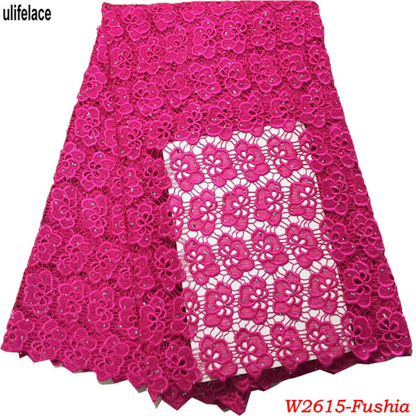 Heavy Fucshia African Cord Lace Fabrics High Quality Nicie Flower Lace Fabric plain Gold color Guipure Lace For Women dresses W2-615