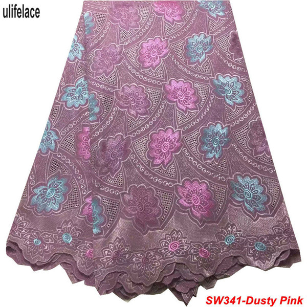 2019 High Quality African Swiss Voile Lace Fabric With Stones Cotton Embroidery Dry Voile Lace Materials In Switzerland SW-341