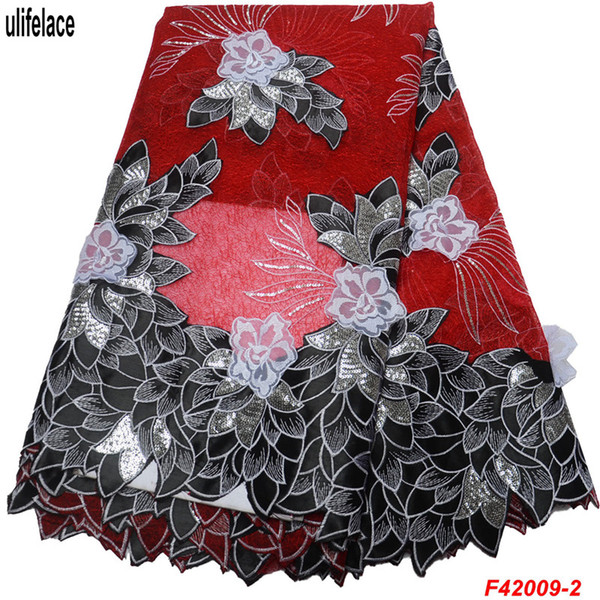 African French Lace Fabric High Quality Mesh Chantilly Lace Beauty 3d Lace Ribbon African sequin fabric applique Laces dress F4-2009