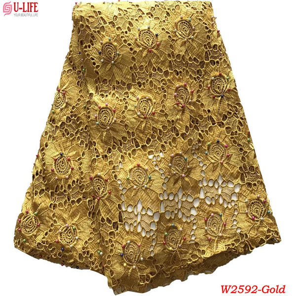 Wholesale Colorful Beaded fabrics Newest African Guipure Lace Latest Swiss Voile Water soluble Cord Lace Fabric for women W2-592